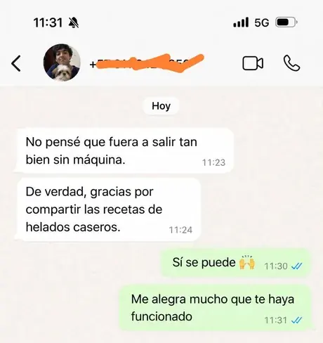 Testimonio de cliente por WhatsApp