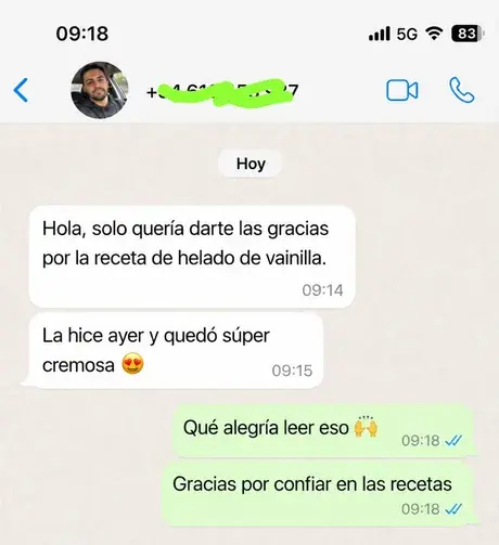 Testimonio de cliente por WhatsApp