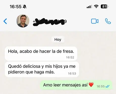 Testimonio de cliente por WhatsApp