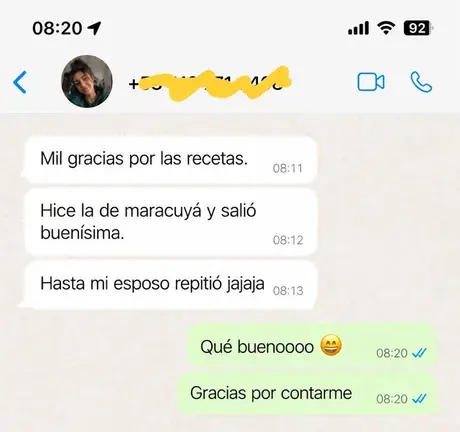 Testimonio de cliente por WhatsApp
