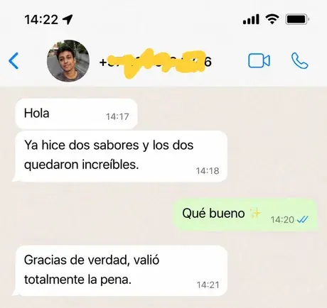 Testimonio de cliente por WhatsApp