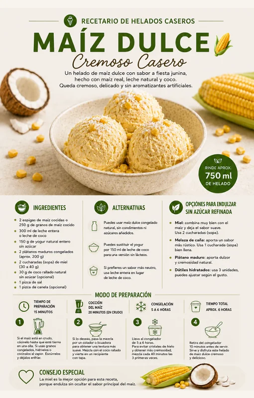 Receta de helado de maíz dulce