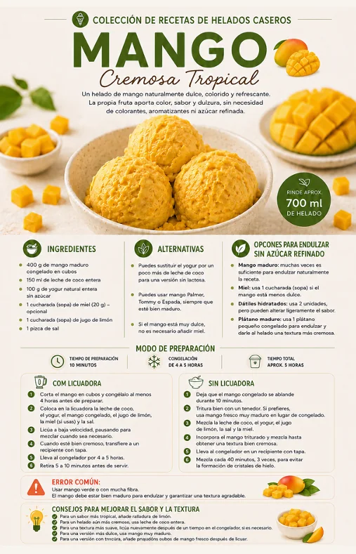 Receta de helado de mango